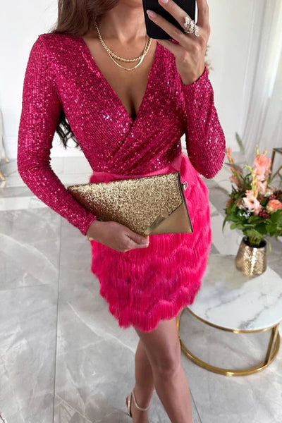 Carol | Glitzerndes Partykleid mit V-Ausschnitt