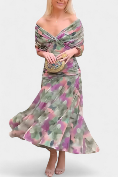 Alondra Maxikleid mit kreativem Blumenprint und V-Ausschnitt