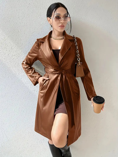 Avelena | Urban Luxe Solid Revers Jacke Longline Vorne Offen Lässig