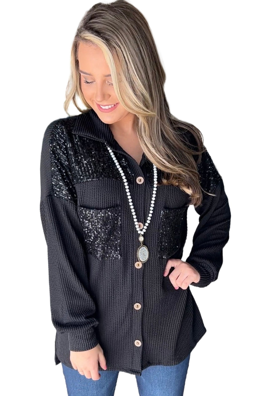 Glitzernde Hemdjacke mit Waffelstruktur | Eleganz & Komfort | Party-Look