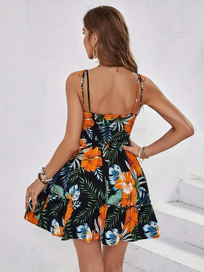 Ivella – Minikleid mit tropischem Blumendruck und Spitzentaille