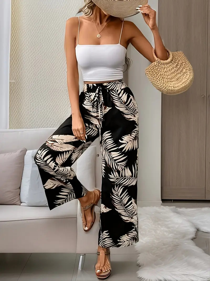 Kaimera – Stilvolle Hose mit weitem Bein und tropischem Print