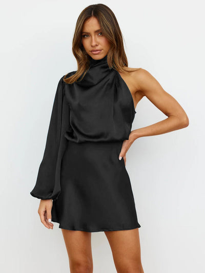 Avelena | Elegantes Kleid aus Satin mit Langen Ärmeln und Schmalen Schultern