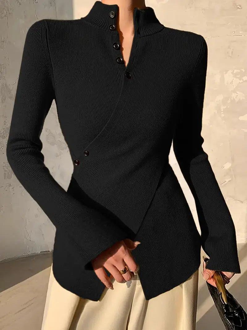 Eleganter Wickelpullover | Asymmetrischer Schnitt & Knopfdetails | Stilvolle Raffinesse