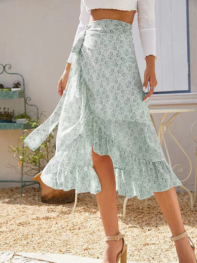 Avelena | Blumiger Schlitzrock aus Chiffon mit Trägern