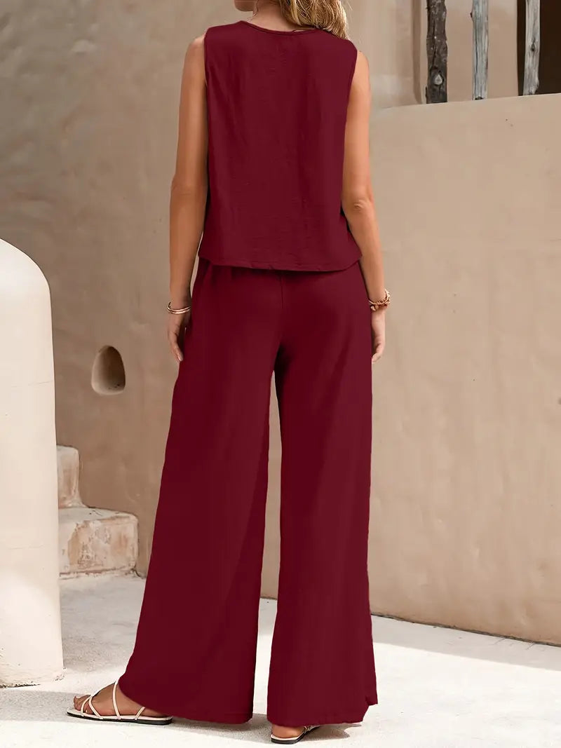 Faylisse – Elegantes ärmelloses Lounge-Set mit weitem Bein