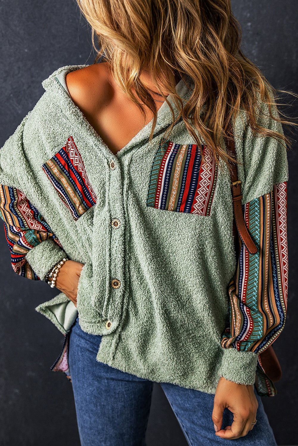 Boho-Inspirierte Hemdjacke | Weiches Sherpa-Material | Ethno-Stil