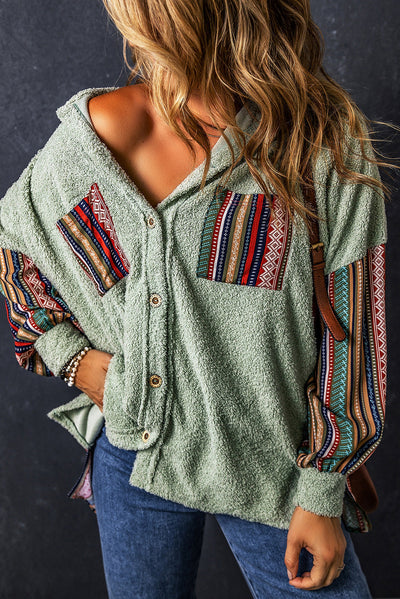 Boho-Inspirierte Hemdjacke | Weiches Sherpa-Material | Ethno-Stil