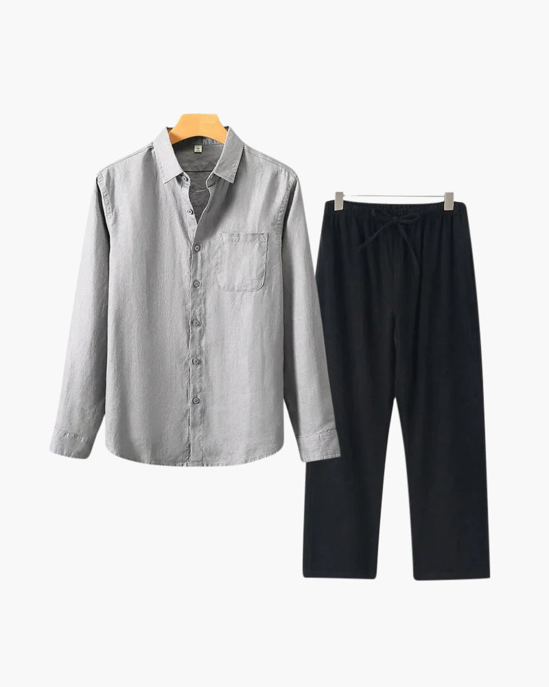 Christopher | Lange Ärmel Hemd & Hose Zweiteiliges Leinen-Set Herren-Sommer-Outfit