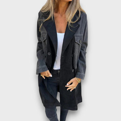 Ariana – Mantel aus Denim &amp; Veloursleder-Optik