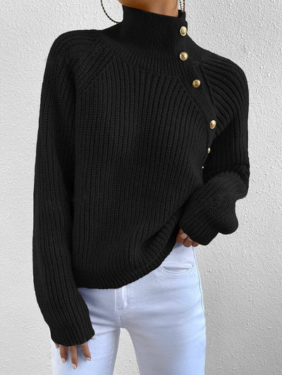 Strickpullover | Hoher Kragen & Zierknöpfe | Elegante Wärme