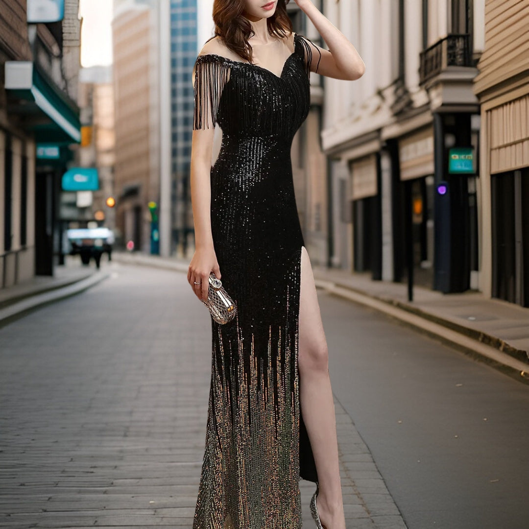Avelena | Sexy Pailletten Abendkleid