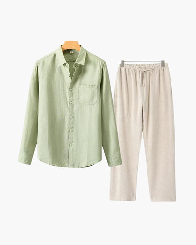 Christopher | Lange Ärmel Hemd & Hose Zweiteiliges Leinen-Set Herren-Sommer-Outfit