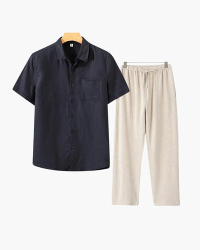 Lincoln | Old Money Herren Leinen-Set mit Kurzarmhemd & Sommerhose