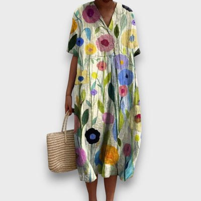 Miradie – Blumiges Midikleid mit V-Ausschnitt