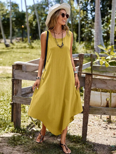 Joia – Boho-Chic-Kleid mit ärmellosem Taschentuchsaum