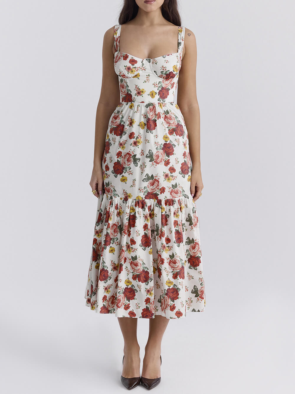 Avelena | Midikleid mit Blumenmuster und Neckholder Im Süßen Stil
