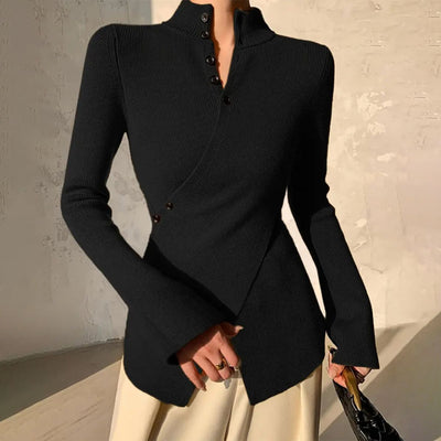 Eleganter Wickelpullover | Asymmetrischer Schnitt & Knopfdetails | Stilvolle Raffinesse