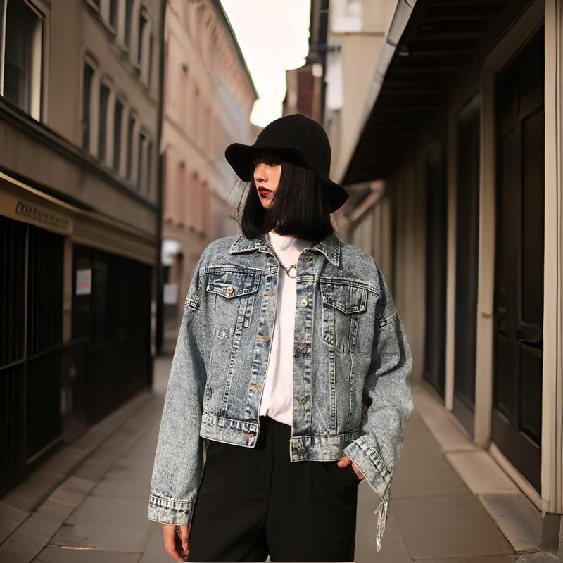 Avelena | Fransen-Denim-Jacke Frauen Kurzes Lockeres Top