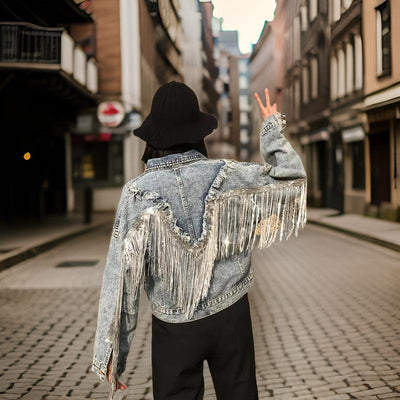 Avelena | Fransen-Denim-Jacke Frauen Kurzes Lockeres Top
