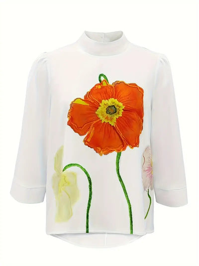 Dravessa – Bluse mit hohem Kragen und floraler Eleganz