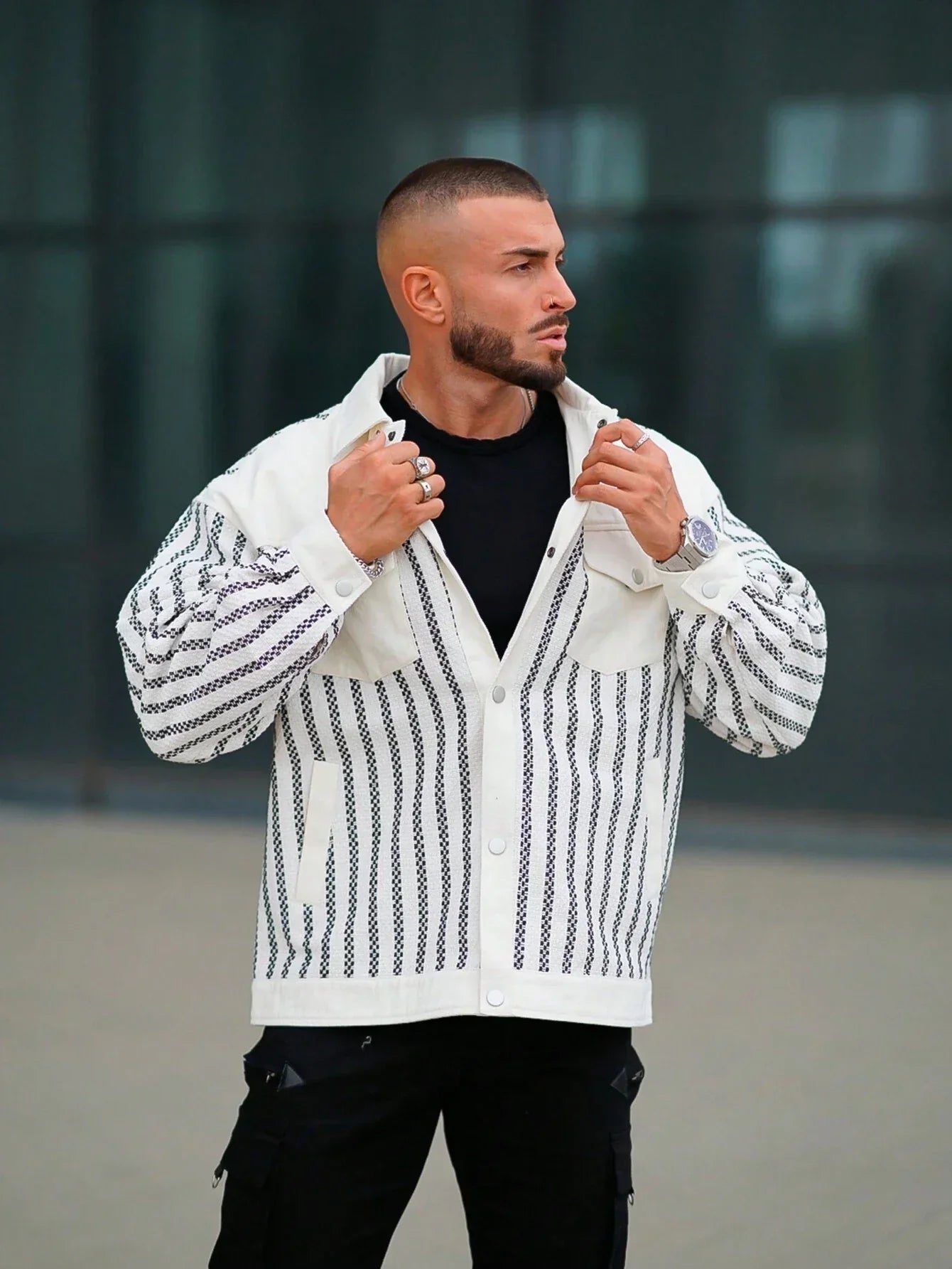 Avelena | Herren Outdoor-Jacke mit Karos und Streifenmuster