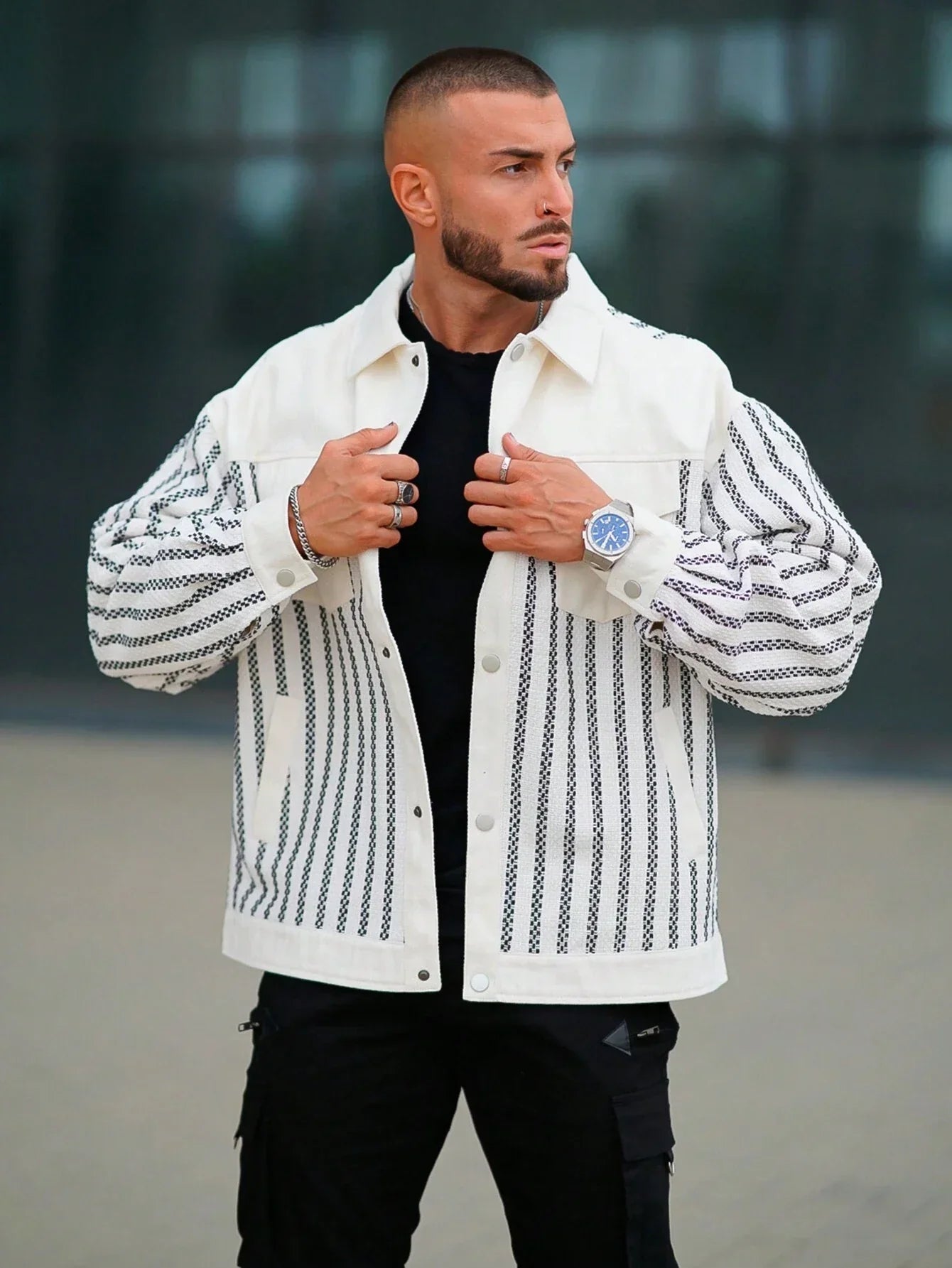 Avelena | Herren Outdoor-Jacke mit Karos und Streifenmuster