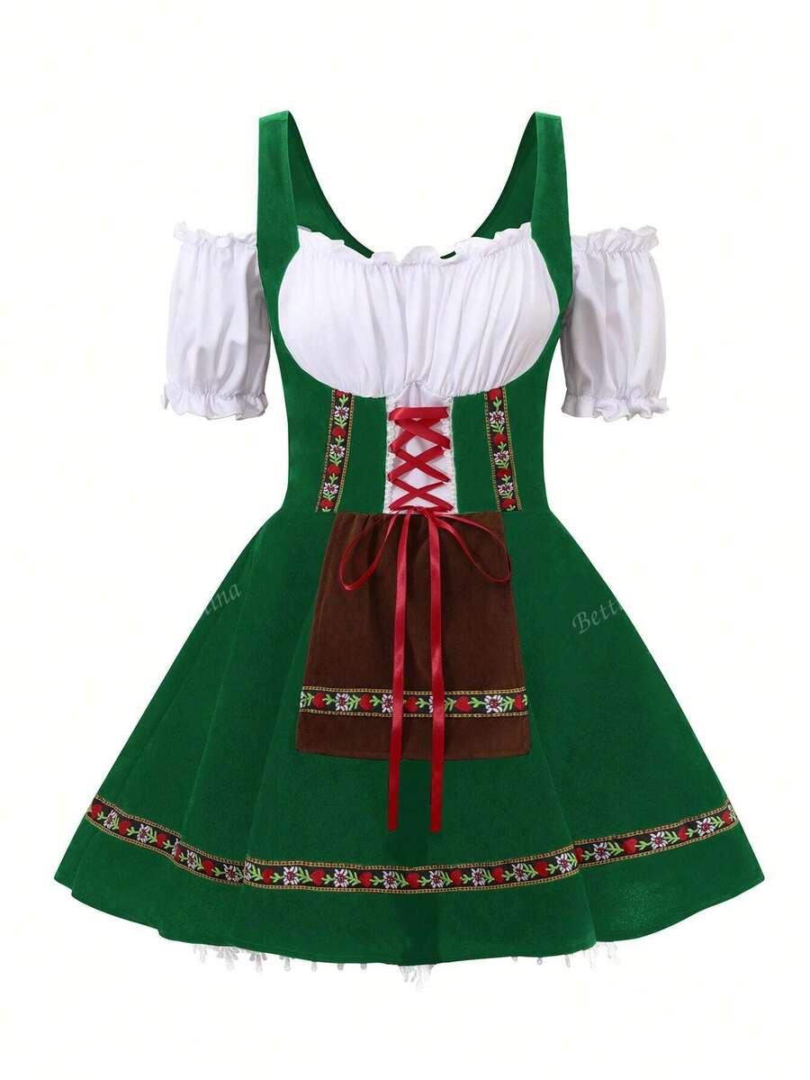 Oktoberfest Dirndl Kleid für Damen – Traditionelles Trachtenkleid mit Schürze