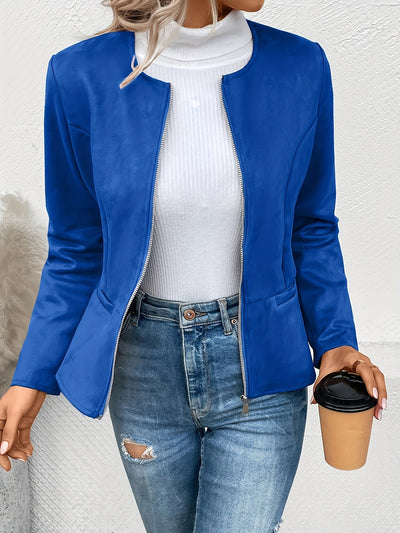 Avelena | Braune Langarm Zip-Up Jacke