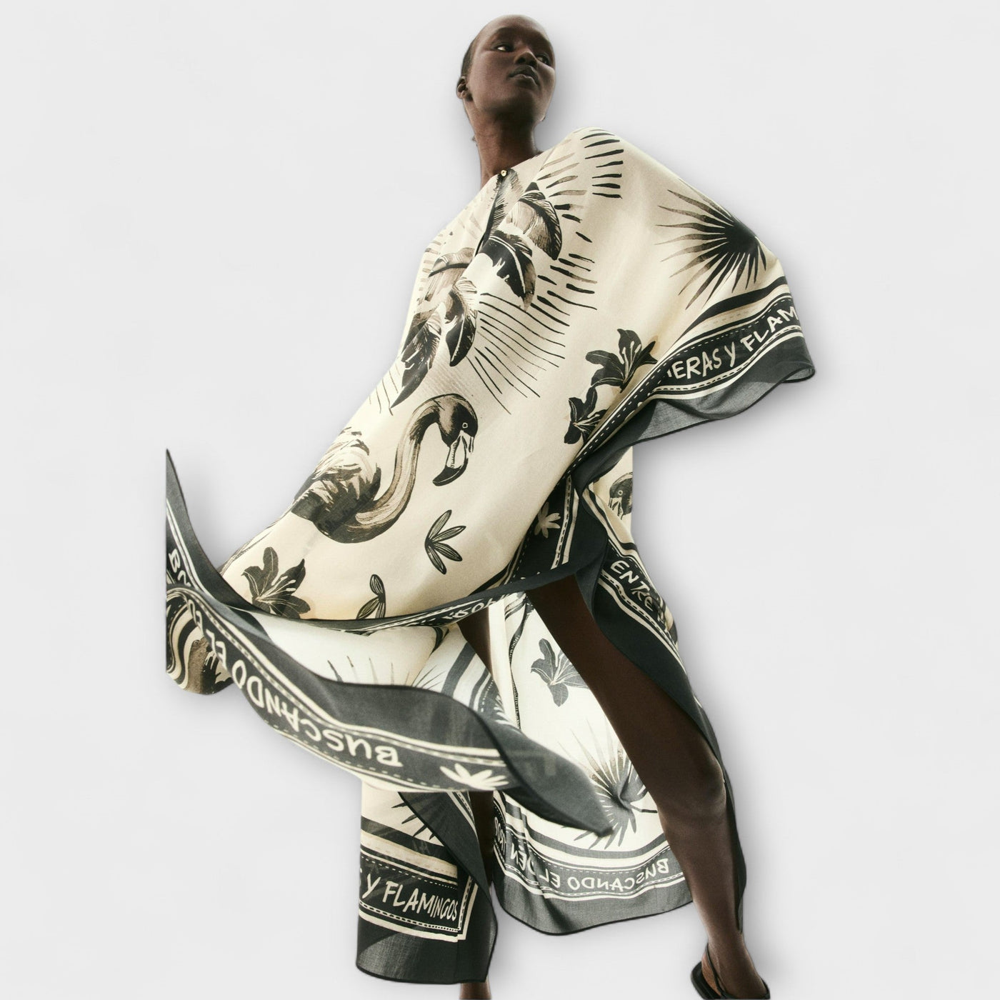 Melissa - Oversized Flamingo Print Maxi Kaftan Dress