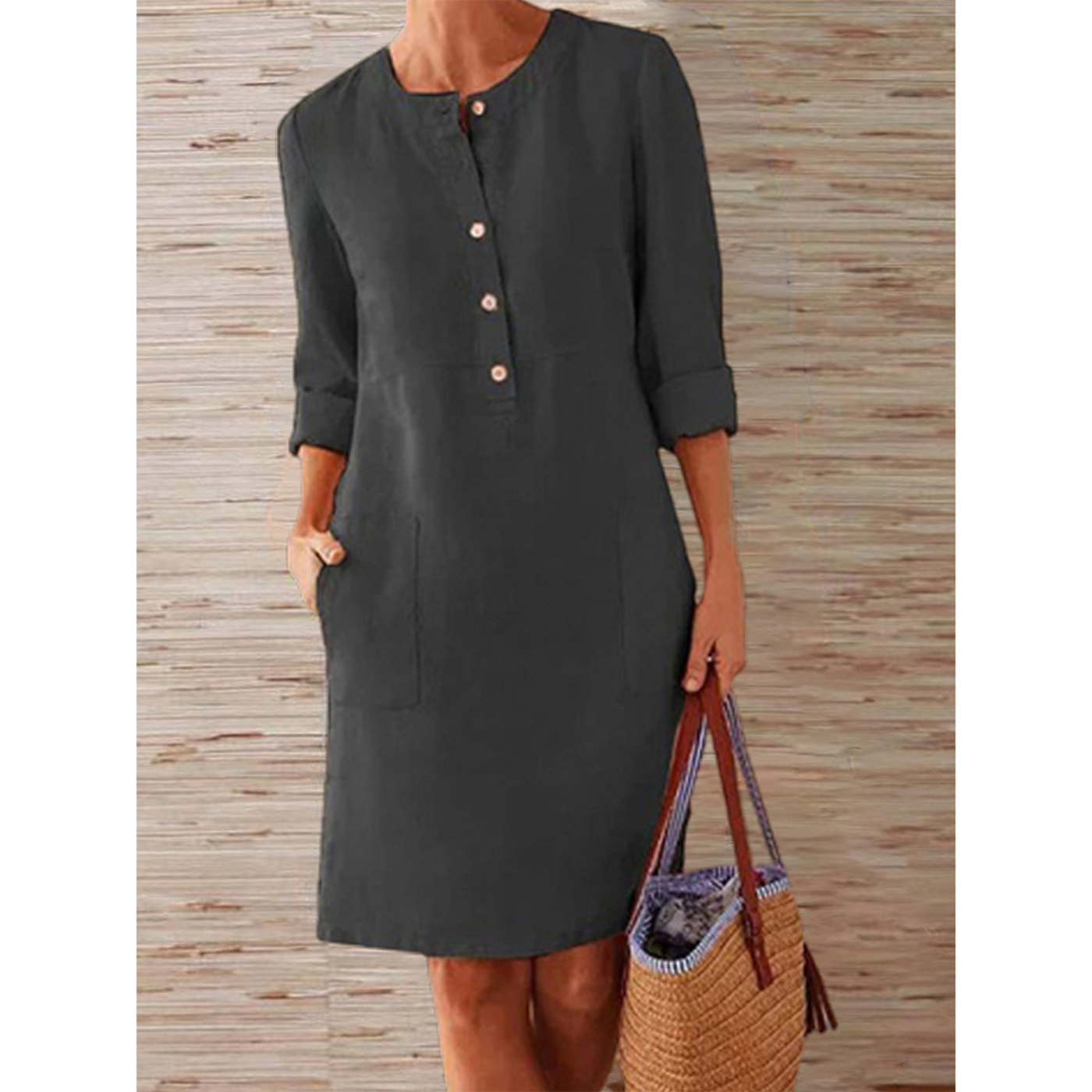 Knielanges Leinenkleid | Schlicht & Eleganz | Bequemer Stil
