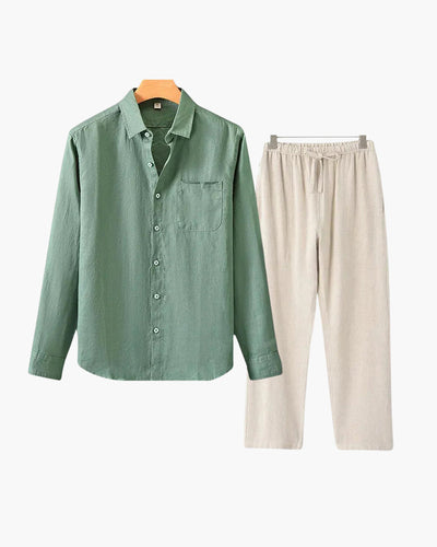 Christopher | Lange Ärmel Hemd & Hose Zweiteiliges Leinen-Set Herren-Sommer-Outfit