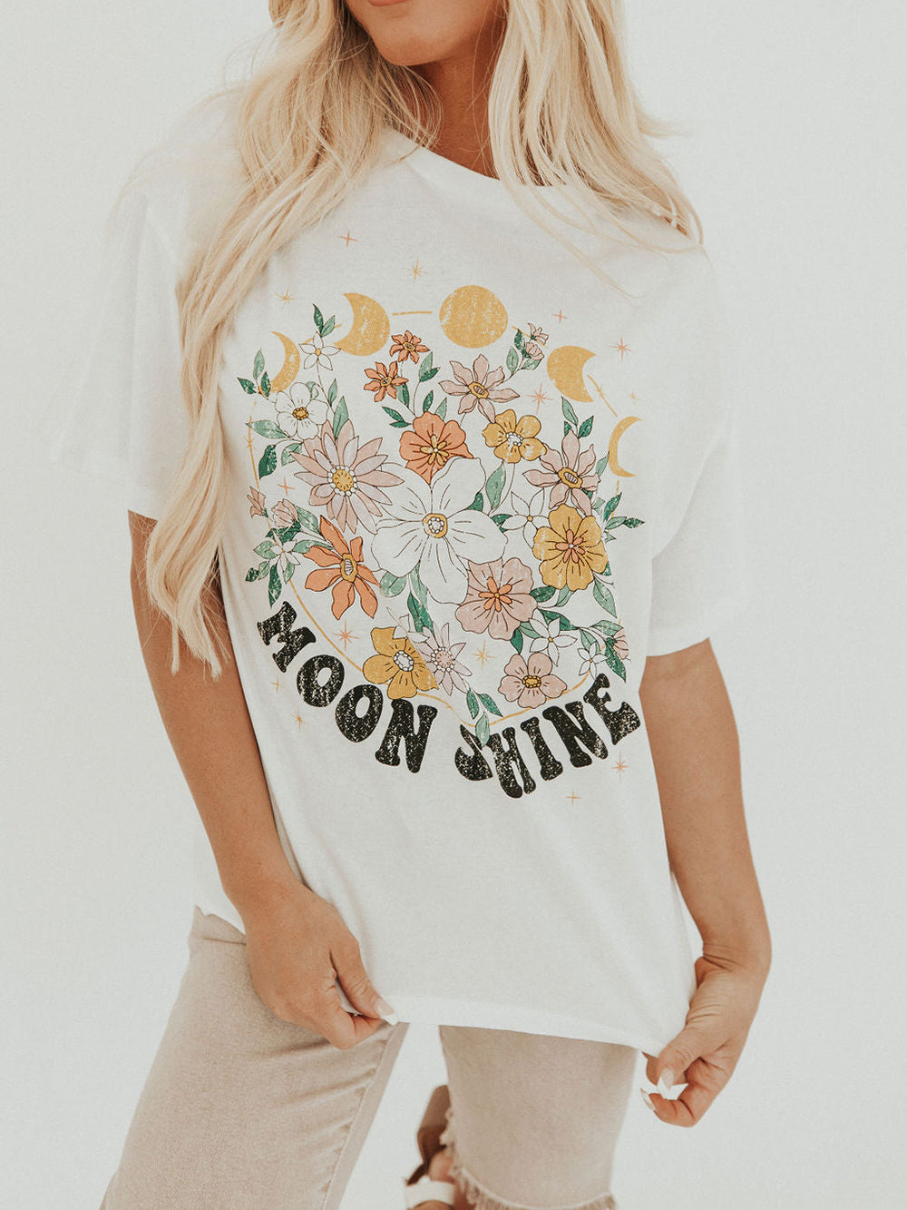 Avelena | Grafisches Blumen-T-Shirt Moon Shine