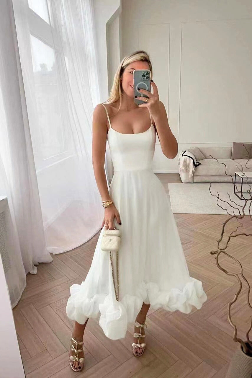 Damen Rüschen Spaghettiträger Hochzeitsgast Kleid | Maxi