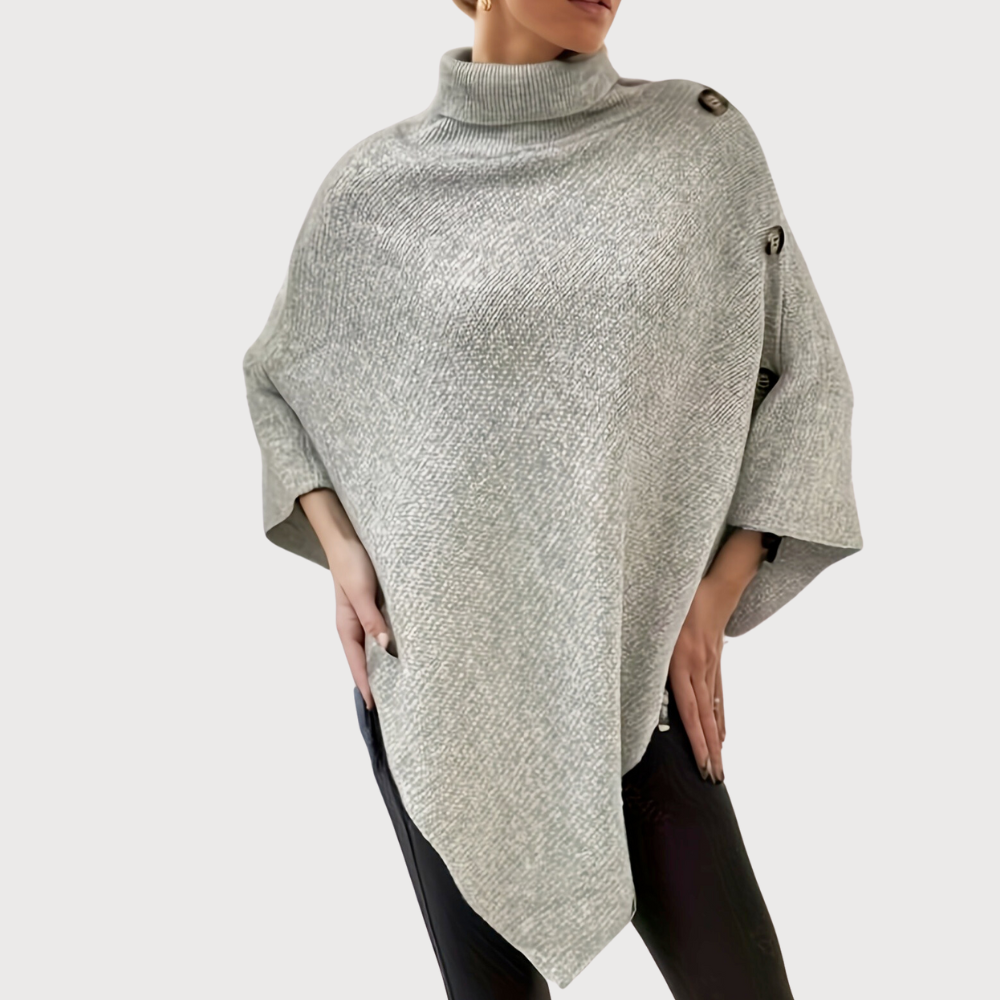 Poncho mit Knopfdetails | Asymmetrischer Schnitt | Kuschelig & Stilvoll