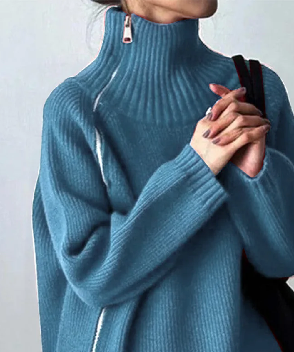 Rollkragenpullover | Oversized-Design & Reißverschlussdetails | Moderner Komfort
