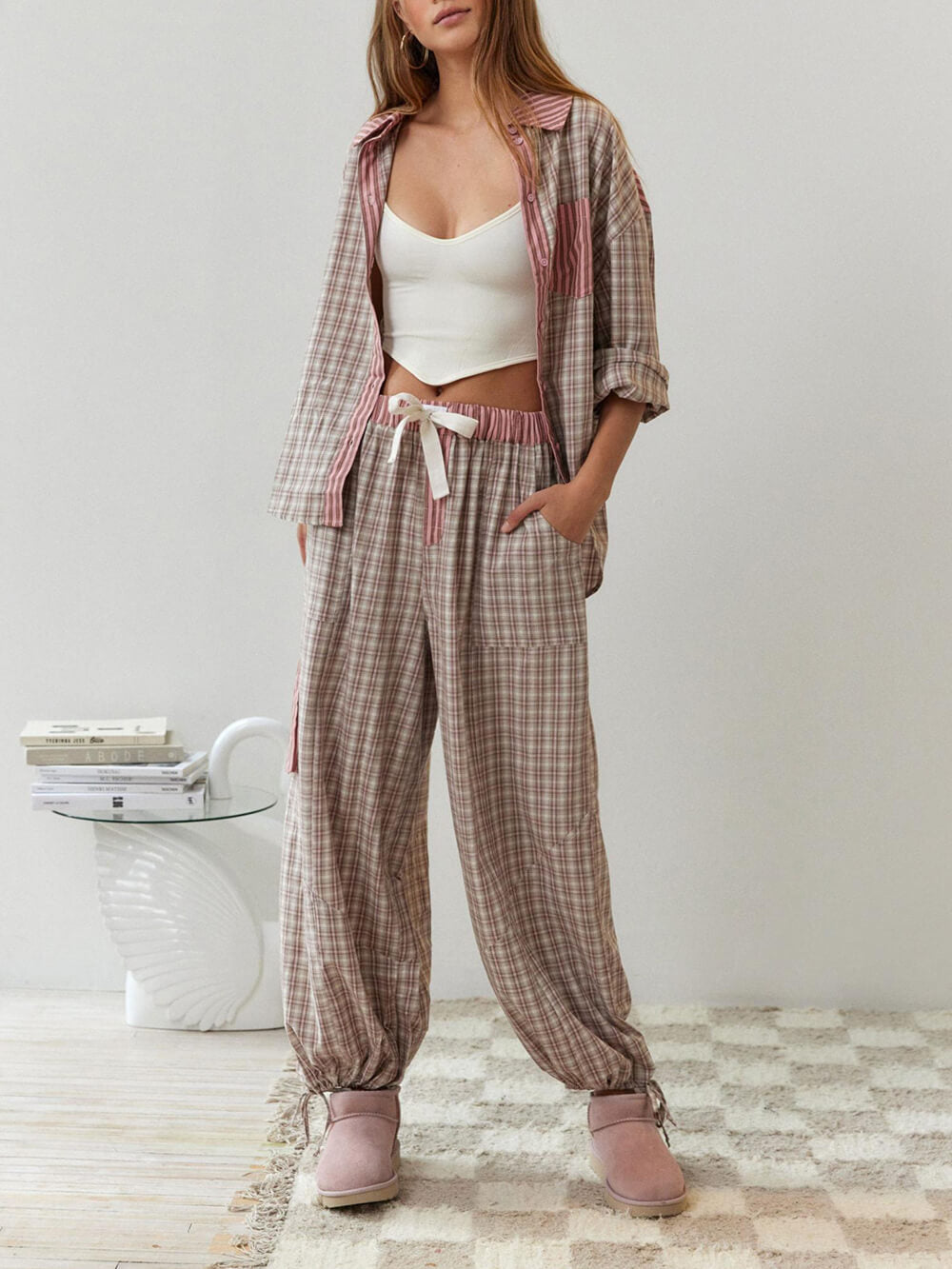 Avelena | Lose Rosa Spleiß Pyjama Set