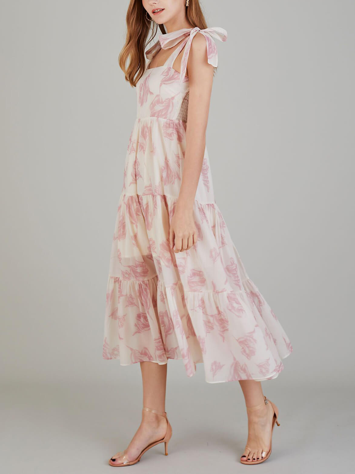 Avelena | Einzigartiges Midikleid mit Retro-Blumendruck und Schnürung