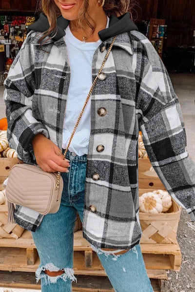 Kariertes Oversized-Hemdjacke | Kapuze & Knopfleiste | Lässiger Komfort