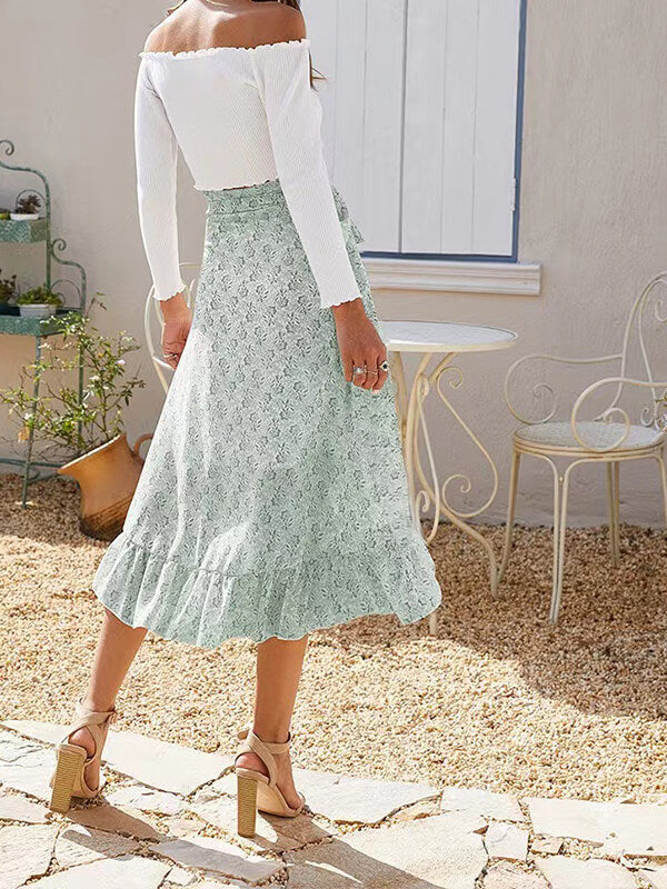 Avelena | Blumiger Schlitzrock aus Chiffon mit Trägern