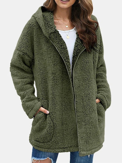 Avelena | Damen Teddyjacke mit Reißverschluss Olivgrün