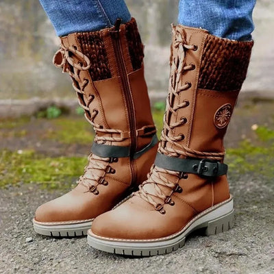 Avelena | Hochwertige Schnürstiefel mit Schnalle, Gestrickt
