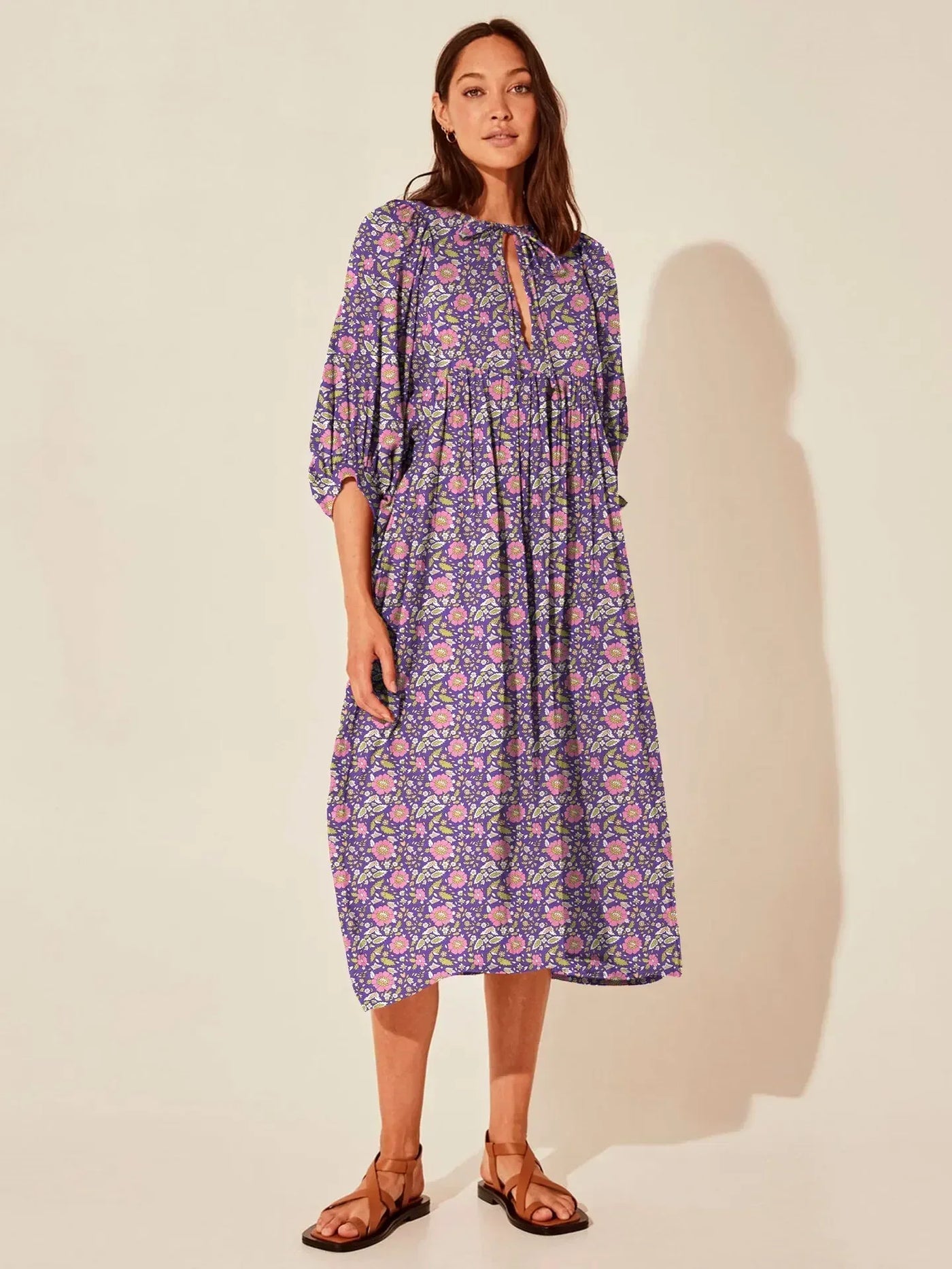 Boho Midi-Kleid | Lockerer Schnitt | Verspieltes Muster