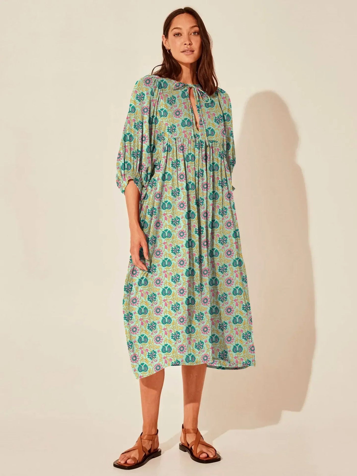 Boho Midi-Kleid | Lockerer Schnitt | Verspieltes Muster