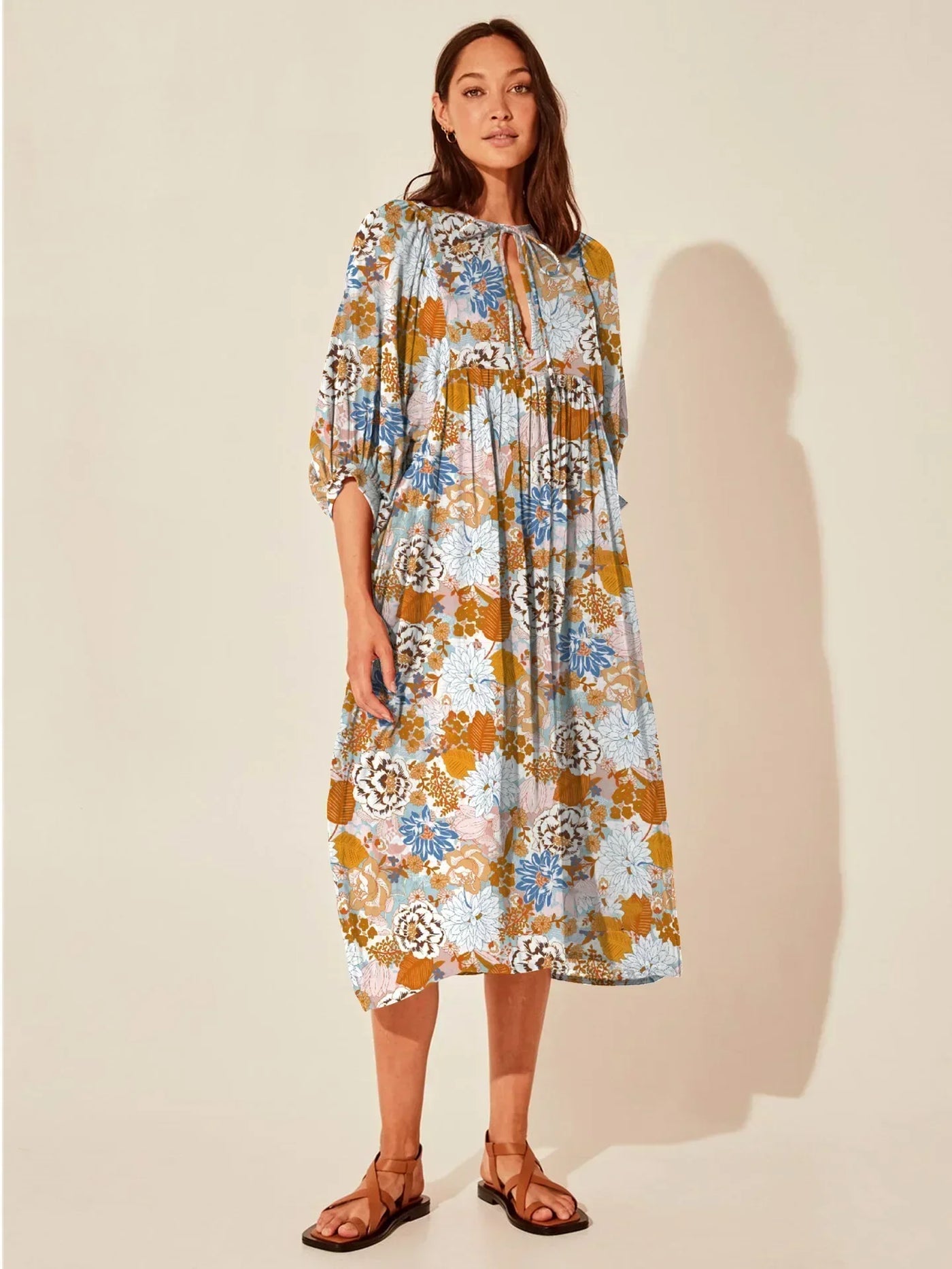 Boho Midi-Kleid | Lockerer Schnitt | Verspieltes Muster