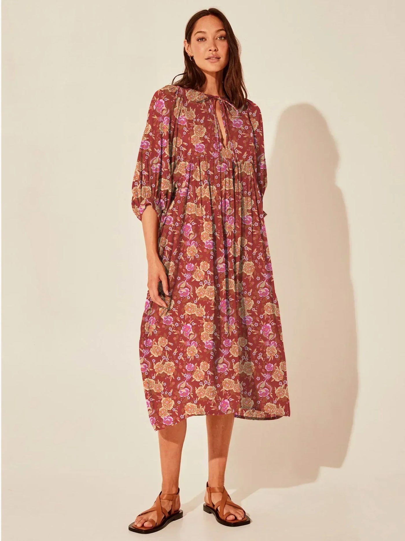 Boho Midi-Kleid | Lockerer Schnitt | Verspieltes Muster