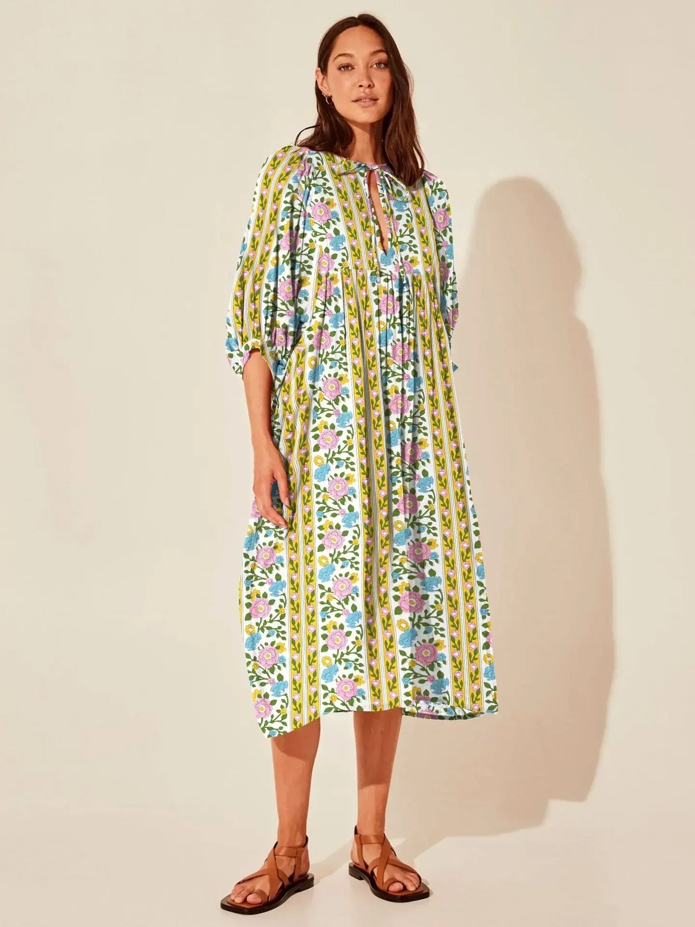 Boho Midi-Kleid | Lockerer Schnitt | Verspieltes Muster