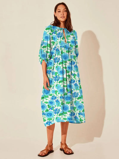 Boho Midi-Kleid | Lockerer Schnitt | Verspieltes Muster