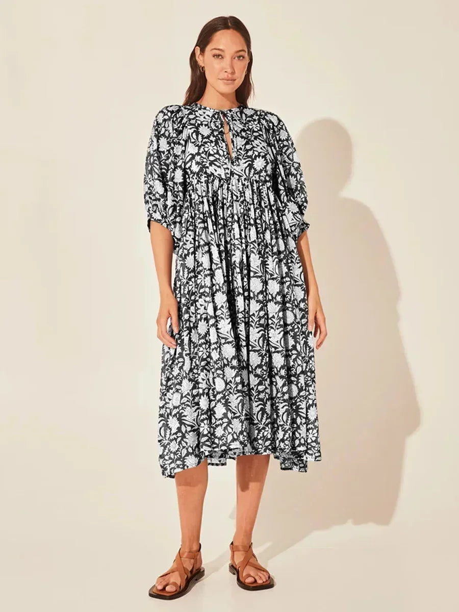 Boho Midi-Kleid | Lockerer Schnitt | Verspieltes Muster