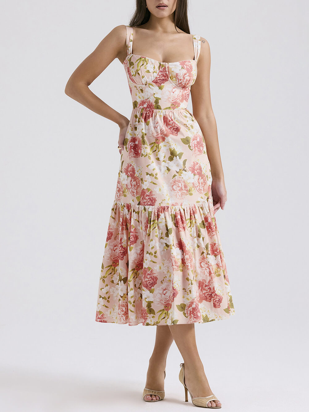 Avelena | Midikleid mit Blumenmuster und Neckholder Im Süßen Stil